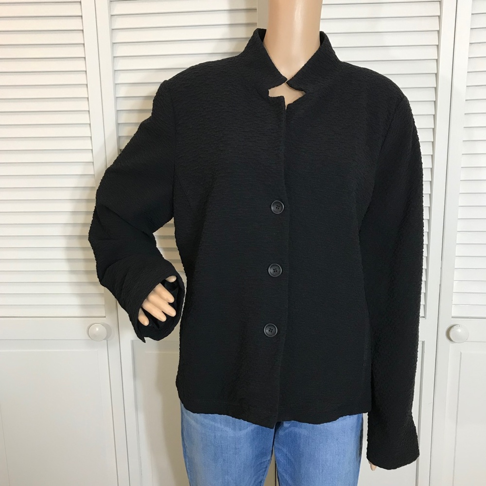 Eileen Fisher Black Viscose Blend Textured Jacket XL